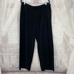 Eileen Fisher Size Large Black Straight F/L Pants Velour Elastic Waist Organic